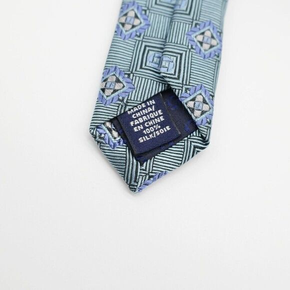 Land's End The Outfitters Light Blue Seafoam Green Woven Long Skinny Silk Tie - Picture 4 of 7